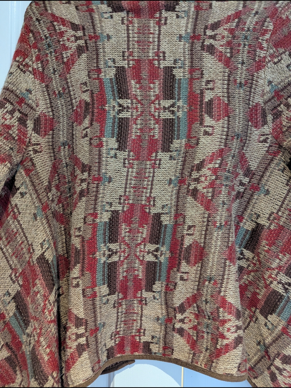 Lauren Ralph Lauren Linen Silk Aztec Western Knit Red Brown Cardigan Sweater S/M - Picture 6 of 7